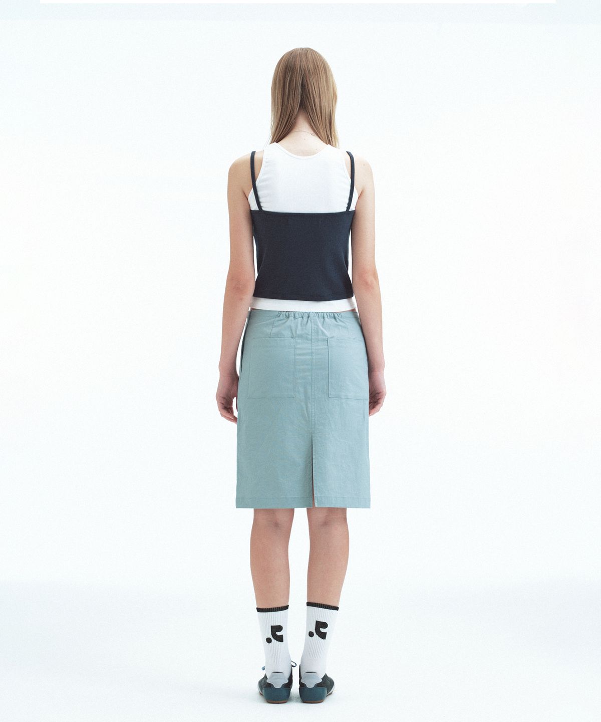 레스트앤레크레이션(REST&RECREATION) COTTON NYLON MIDI SKIRT - BLUE