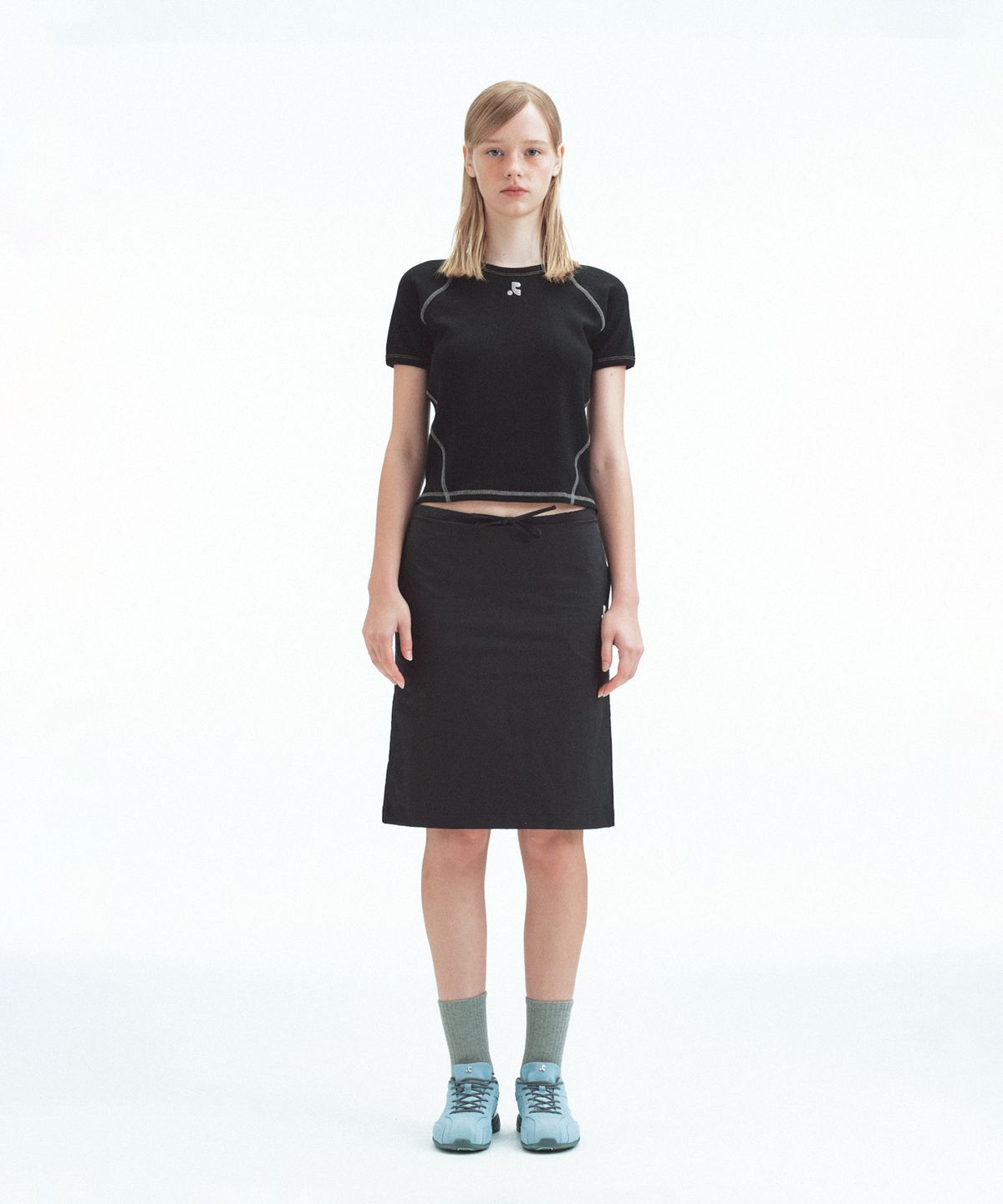 레스트앤레크레이션(REST&RECREATION) COTTON NYLON MIDI SKIRT - BLACK