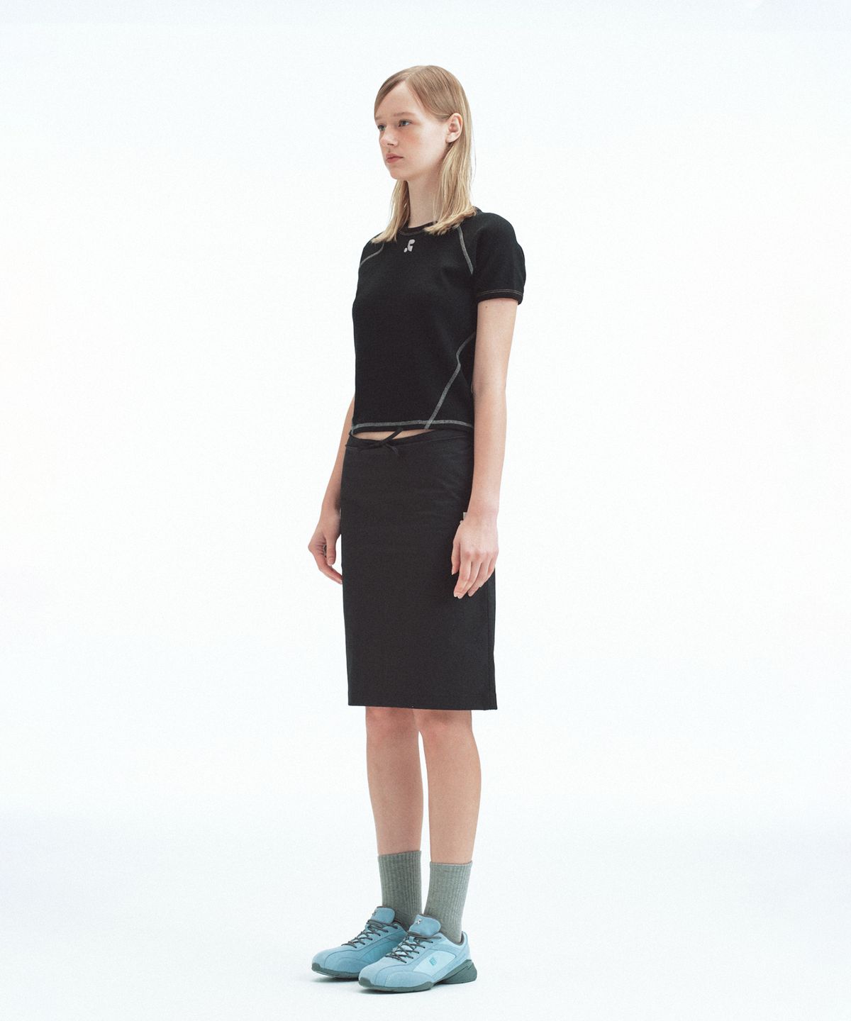 레스트앤레크레이션(REST&RECREATION) COTTON NYLON MIDI SKIRT - BLACK