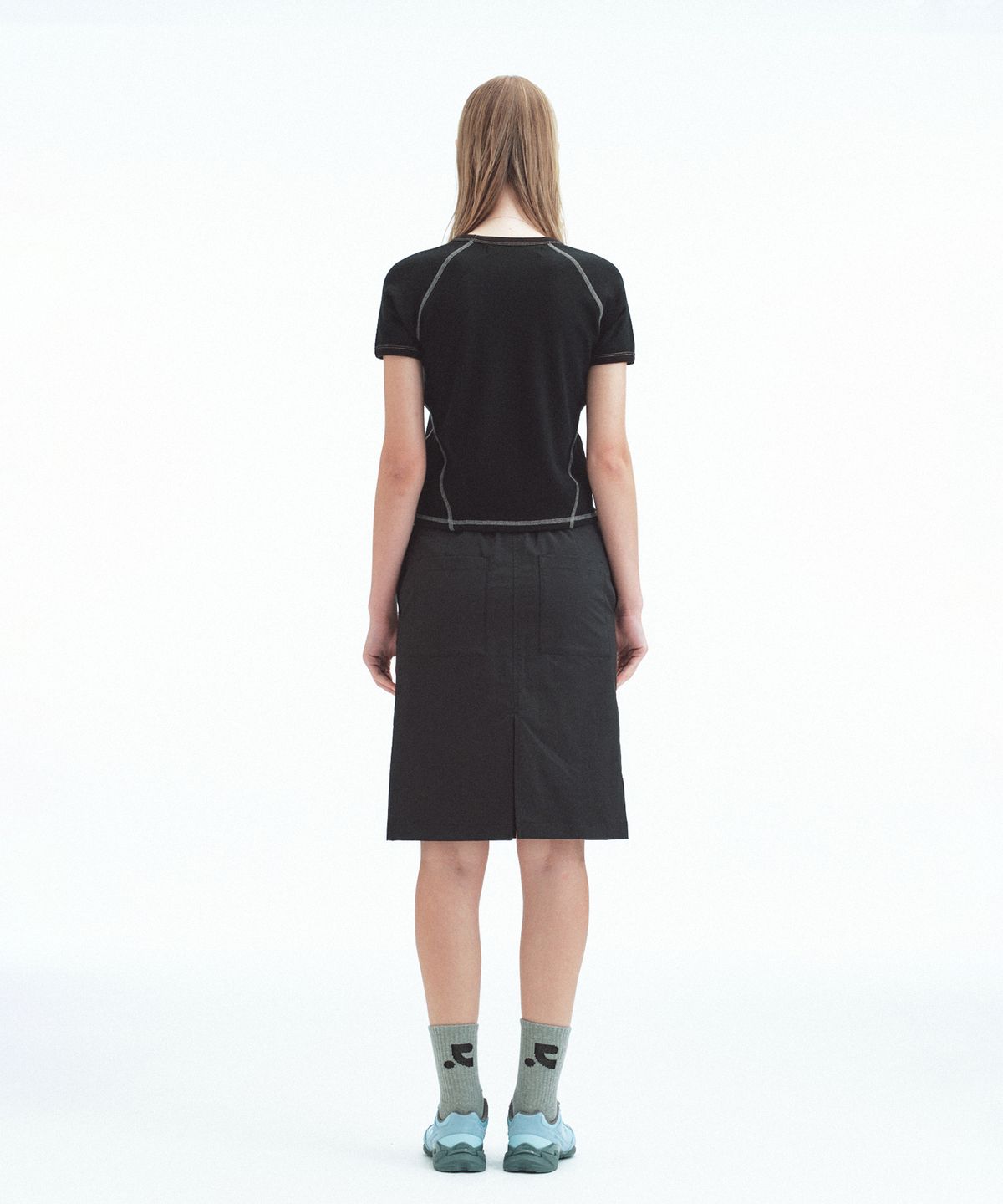 레스트앤레크레이션(REST&RECREATION) COTTON NYLON MIDI SKIRT - BLACK