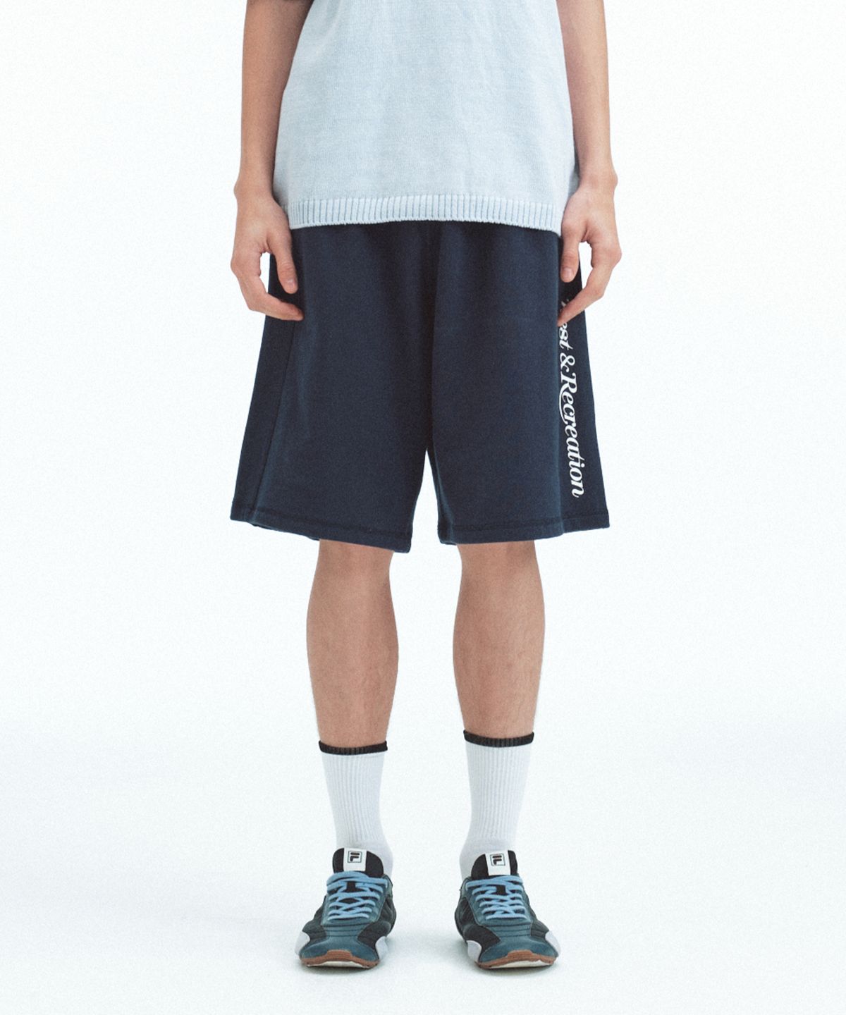 레스트앤레크레이션(REST&RECREATION) SWEAT MIDI SHORTS - NAVY