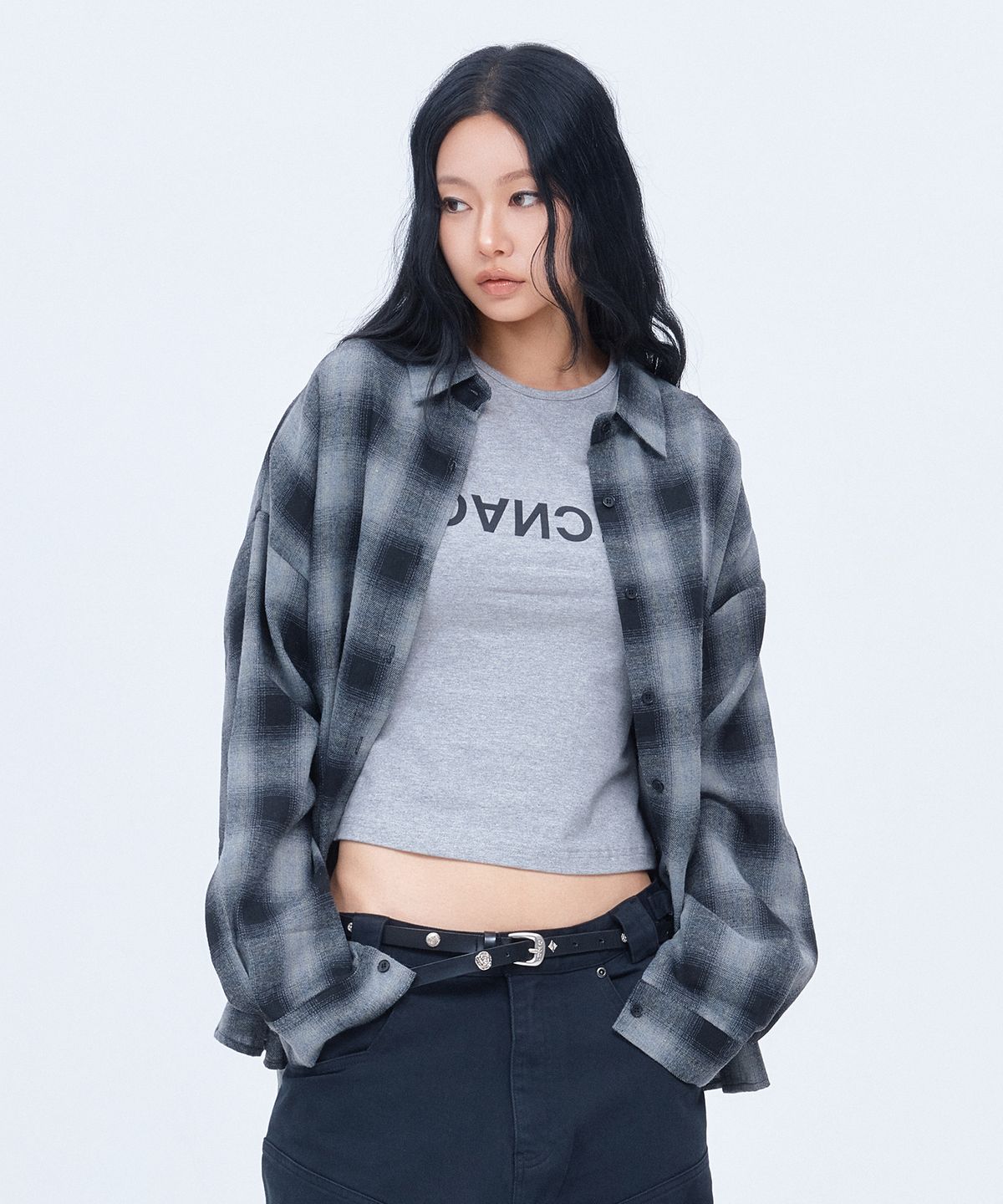 디오스피스(DAUSPICE) (DUC) Logo ombre checkshirt Black