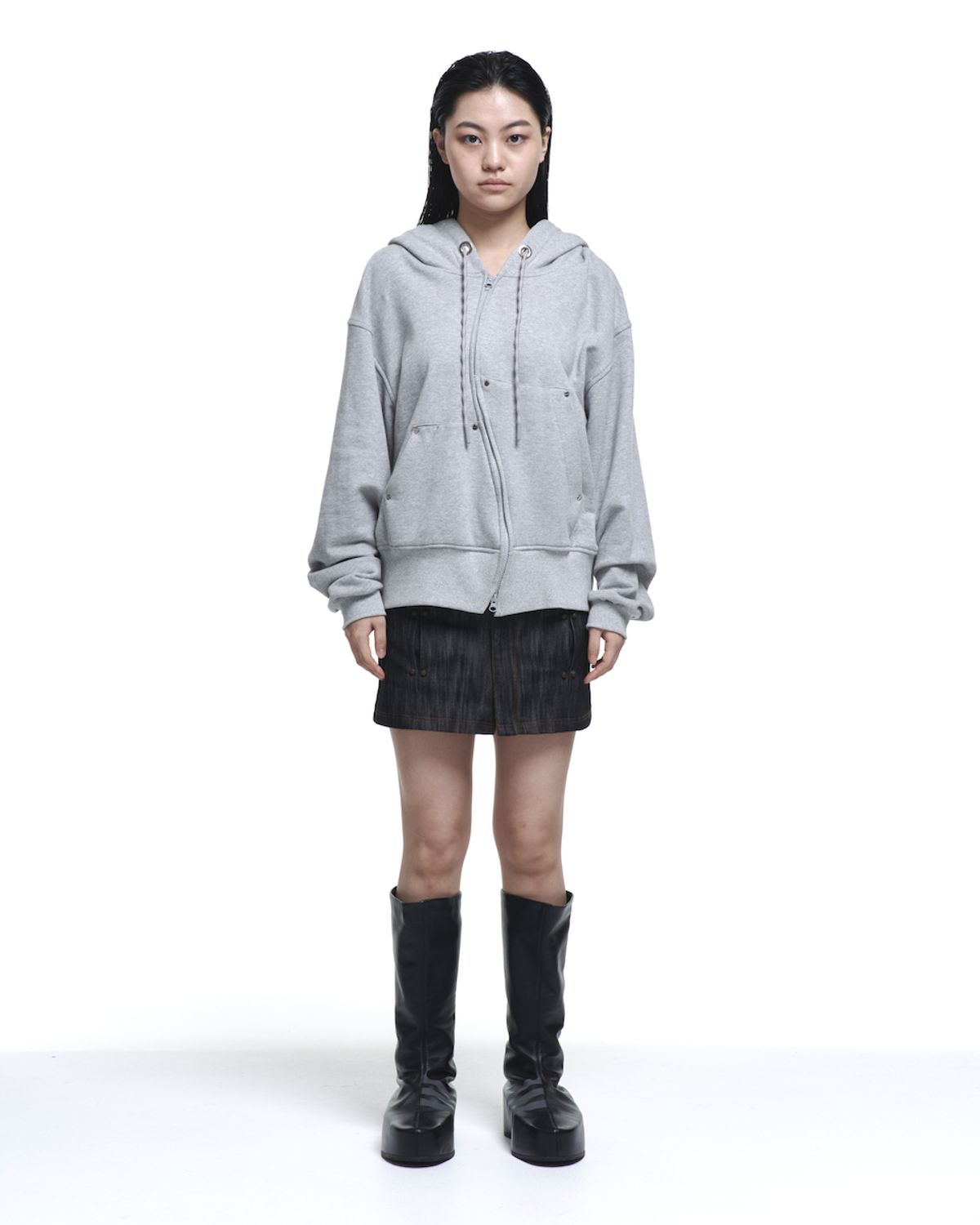 에르 바이 에러리스트(ERR BY ERRORIST) DISTORTION HOOD ZIP UP [GREY]