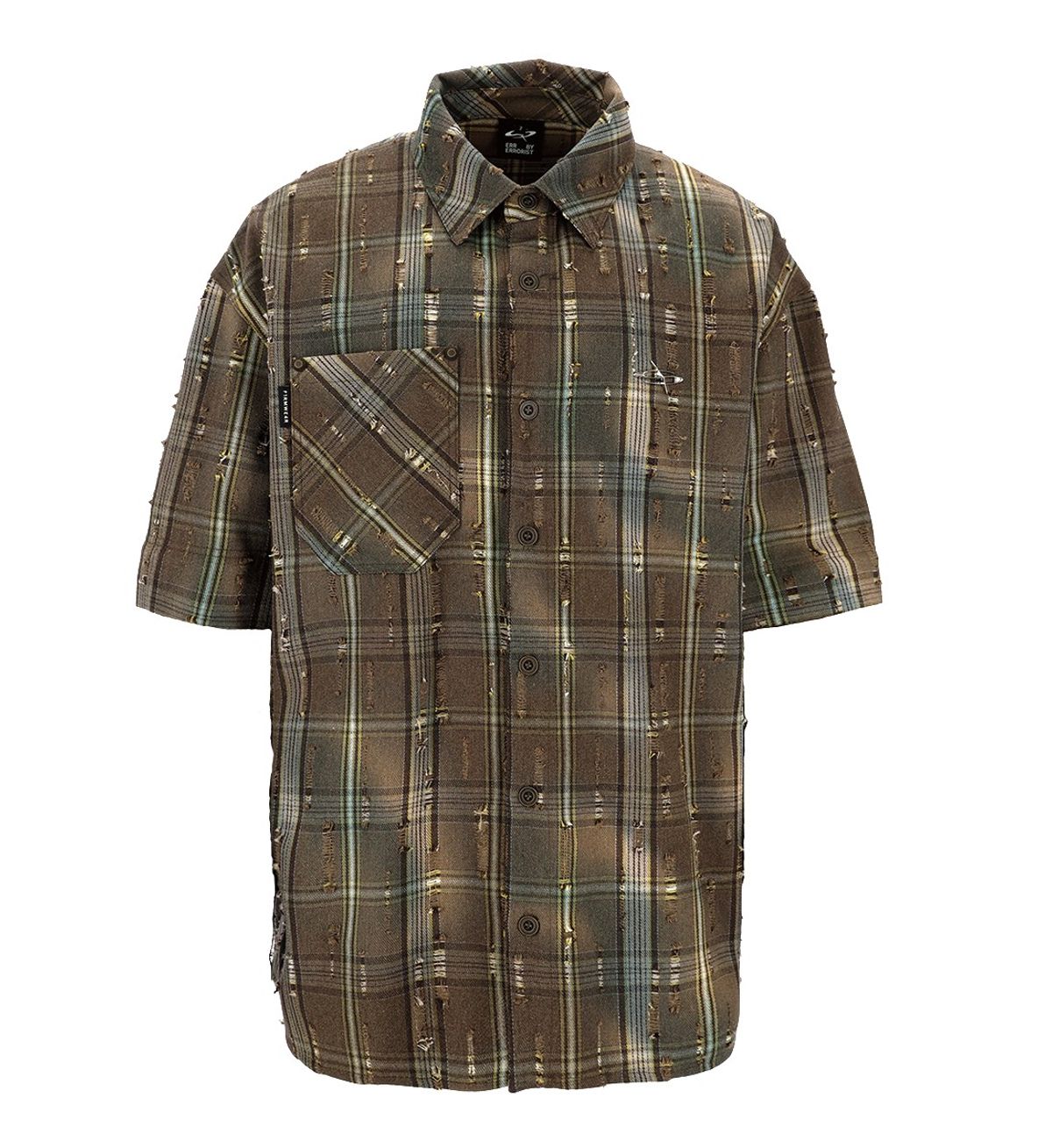에르 바이 에러리스트(ERR BY ERRORIST) EMBLEM DETACHABLE CHECK SHIRTS [GLITCHED BROWN]