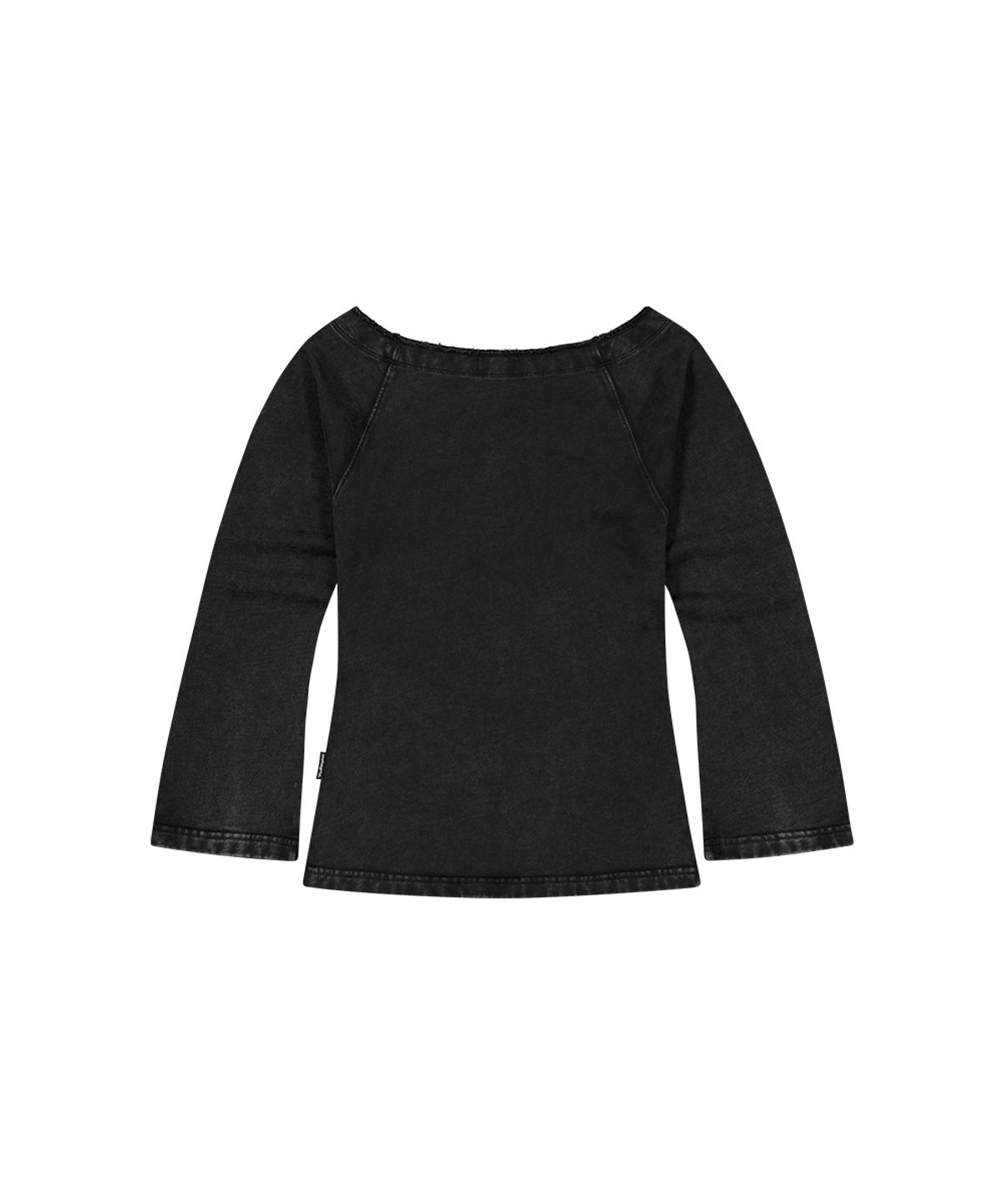마하그리드(MAHAGRID) WASHED CUT OUT PRESENT OFF SHOULDER TEE BLACK(MG2FFFT575A)