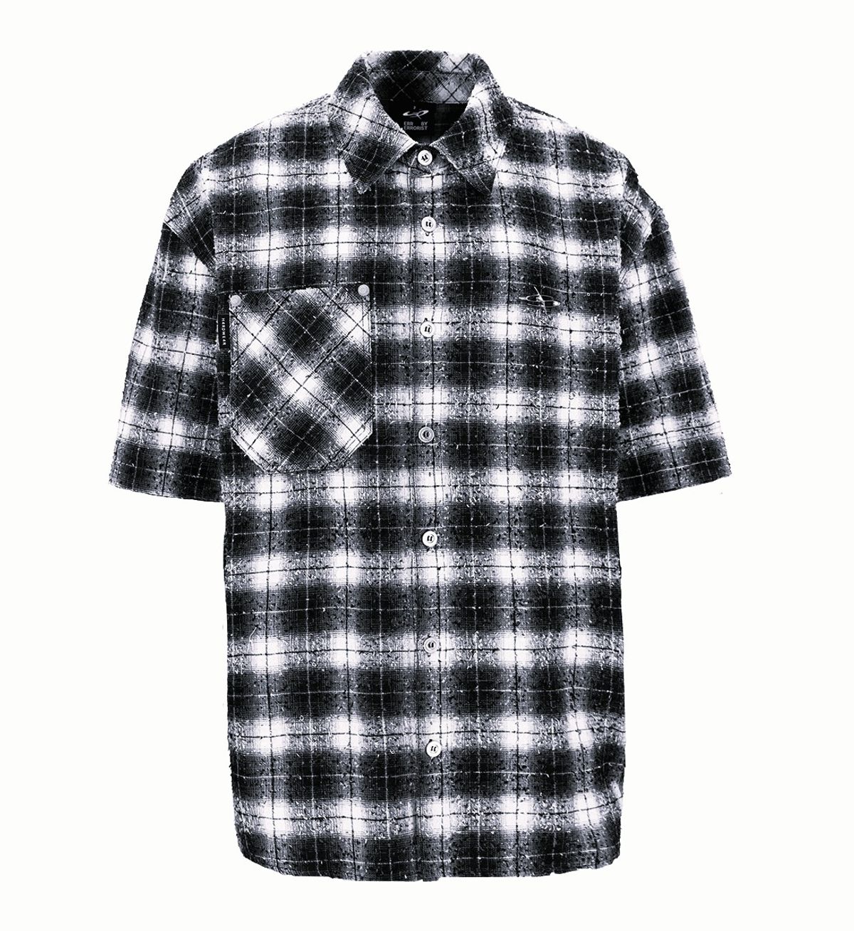 에르 바이 에러리스트(ERR BY ERRORIST) EMBLEM DETACHABLE CHECK SHIRTS [GLITCHED BLACK]