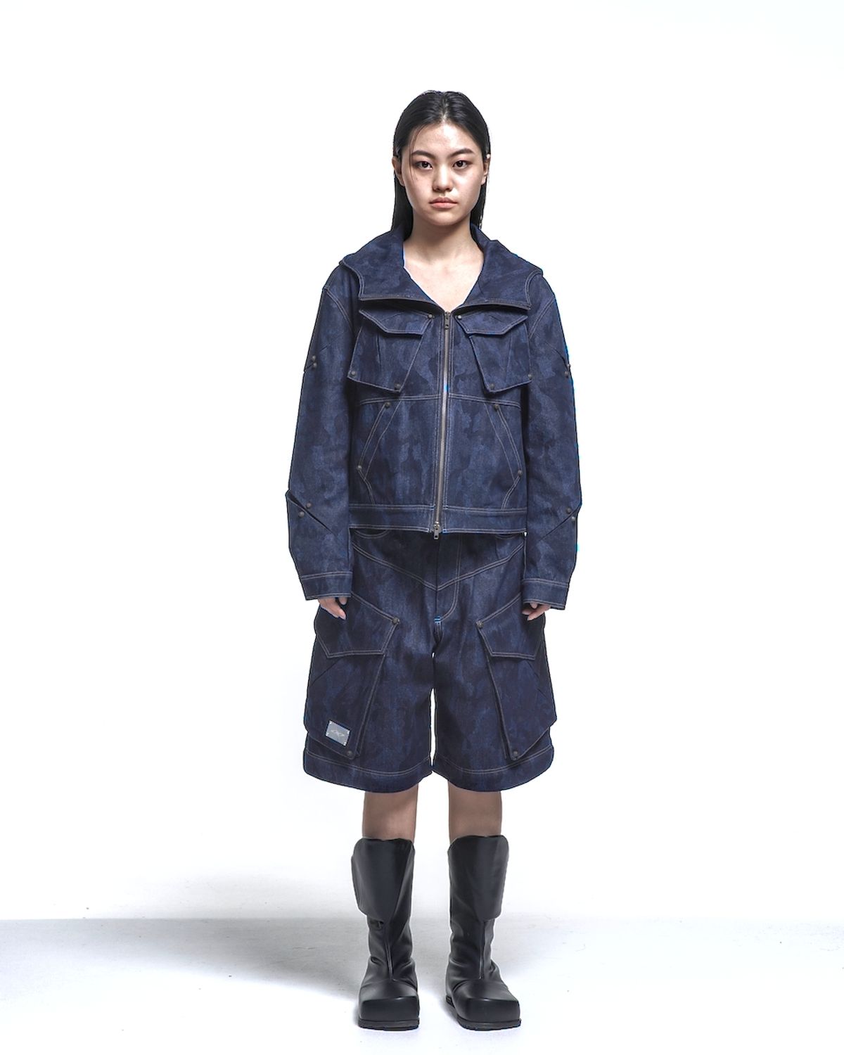에르 바이 에러리스트(ERR BY ERRORIST) SCAR HOOD DENIM JACKET  [INDIGO CAMO]