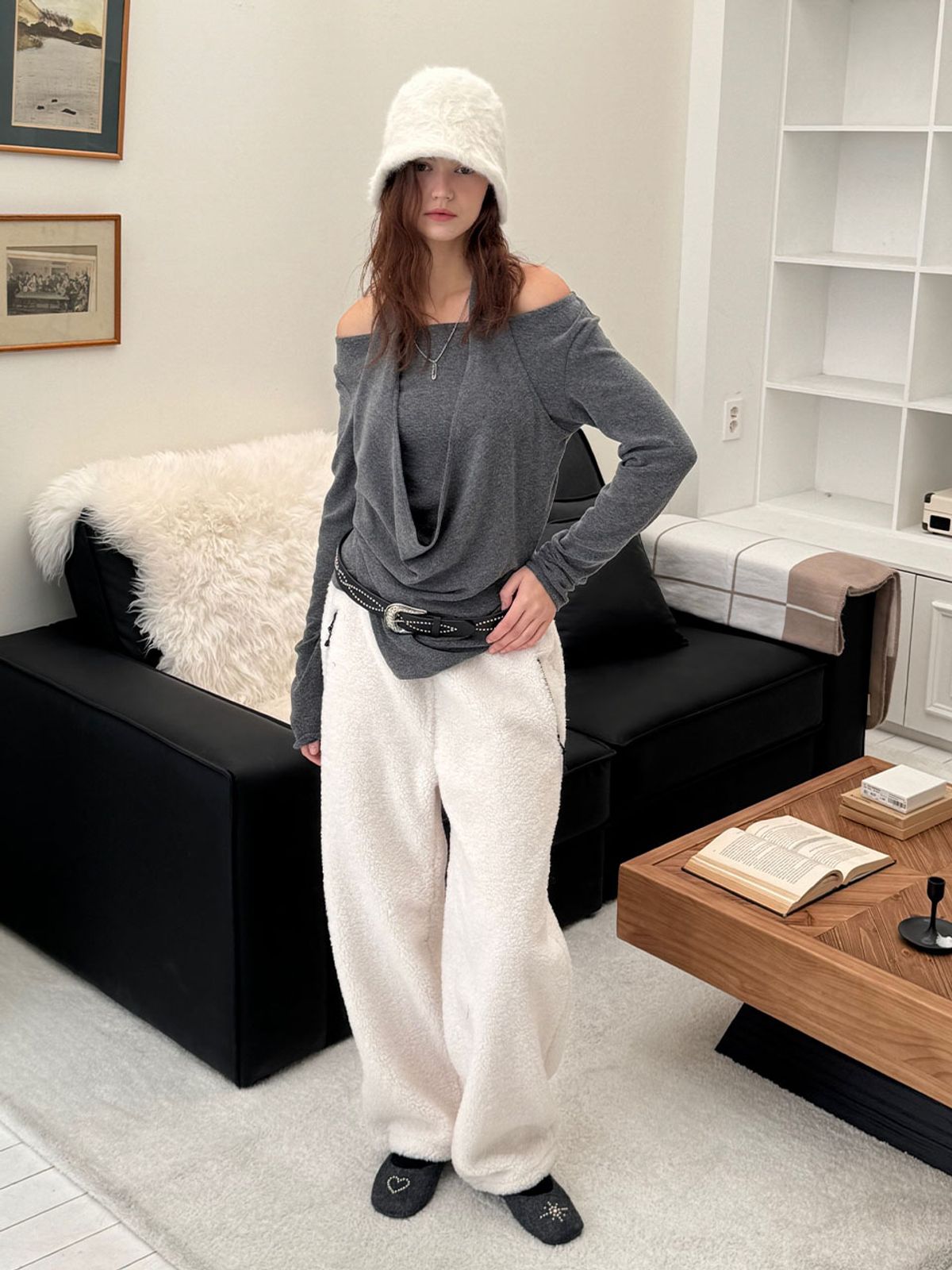 더블힙스(HHIPS) 레이어드 홀터넥 롱슬리브(그레이)