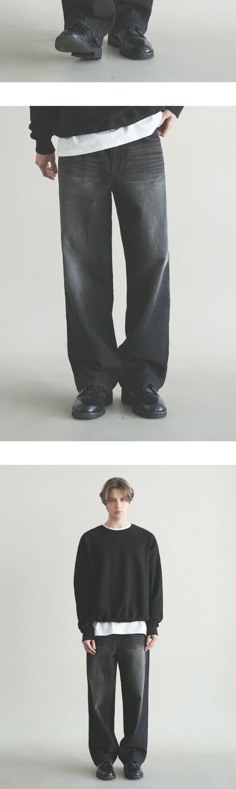 MUSINSA | WAAR M194 Washed Semi-Wide Denim Pants_Black [Short 