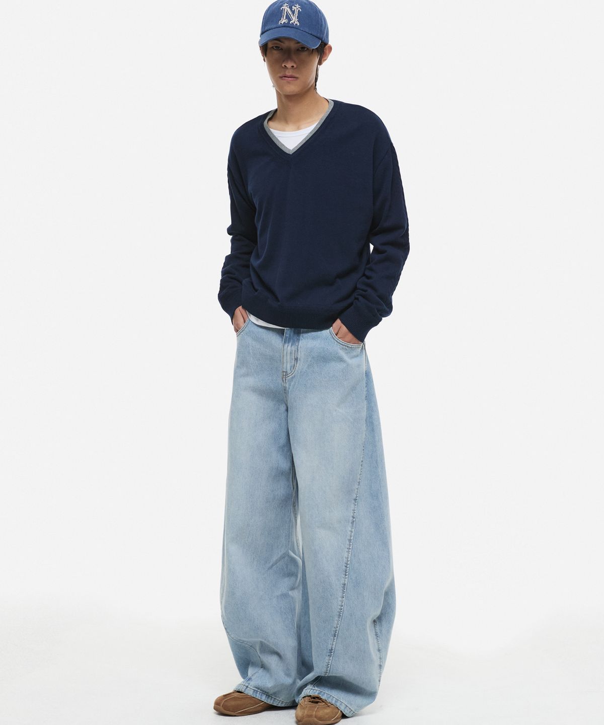 디앤에스알(DNSR) 커브드 데님 팬츠 라이트 블루