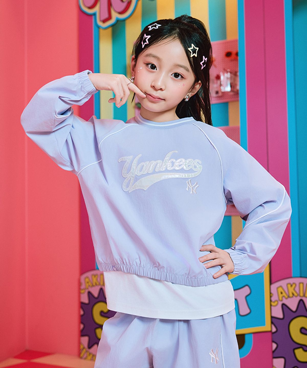 엠엘비 키즈(MLB KIDS) 스포티브 애슬레저  우븐 맨투맨 3 SET (여아) NY (Lavender)