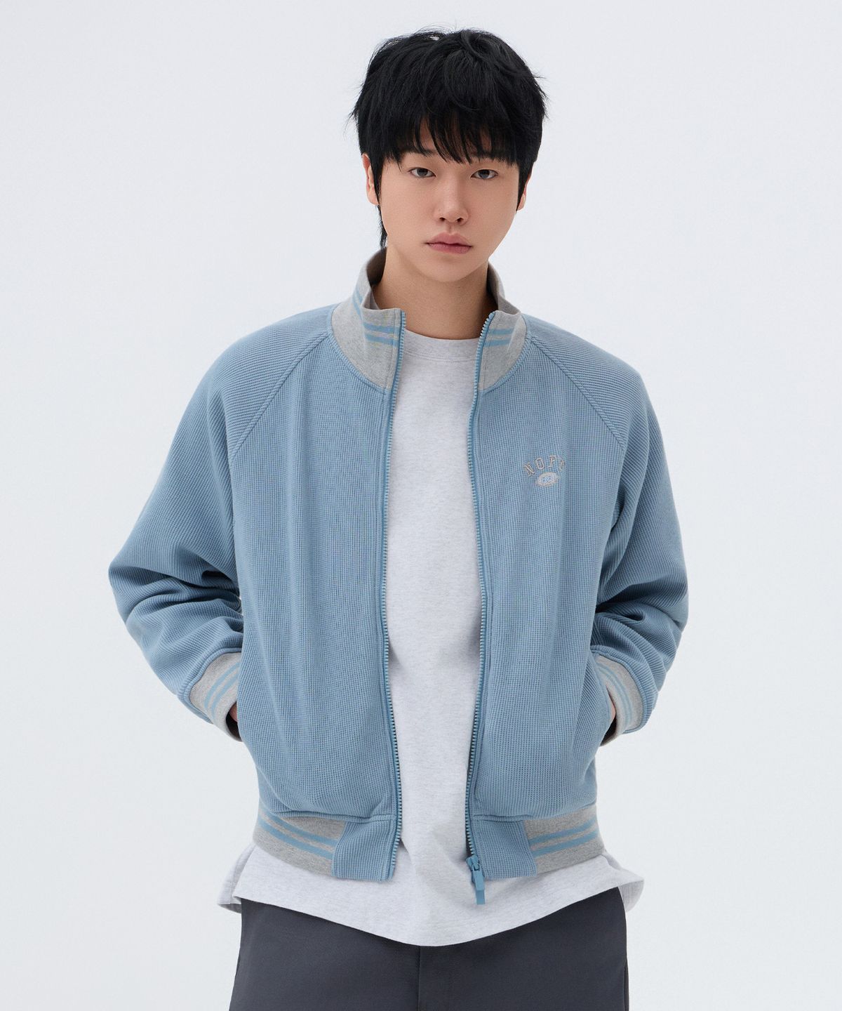 낫온리포투데이(NOT ONLY FOR TODAY) 와플 저지 트랙 집업 자켓 [스카이 블루]