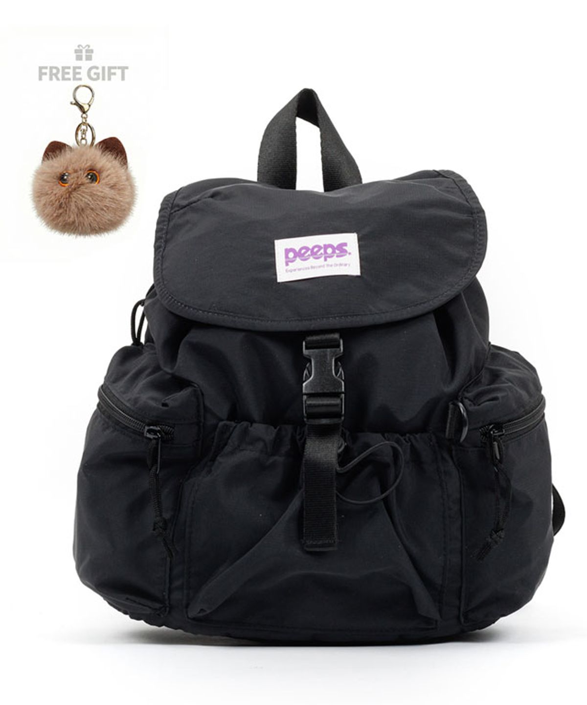 핍스(PEEPS) Compact Backpack(Black) 폼버디 키링 포함