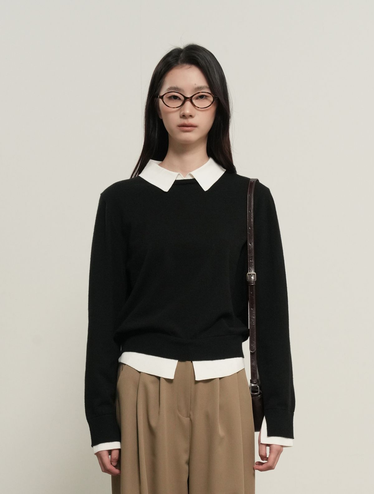 제너럴아이디어(GENERALIDEA) 릴렉스드 카라 레이어드 풀오버 [BLACK] / GF7LKP502