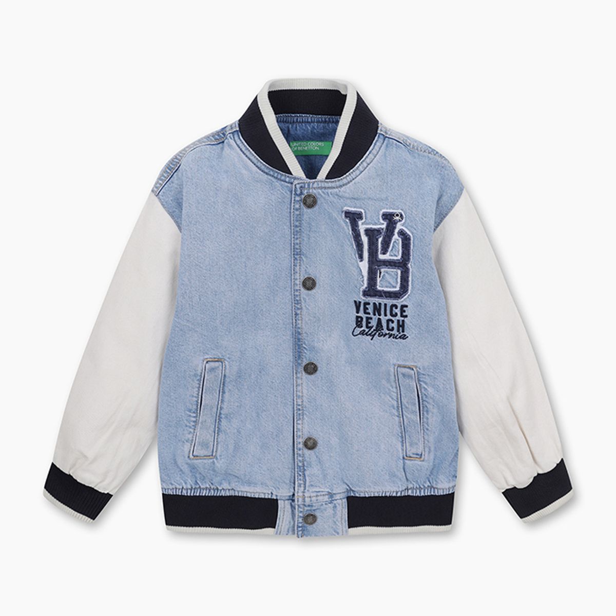 베네통키즈(BENETTONKIDS) 데님 매치 야구점퍼_2R76CN069BL