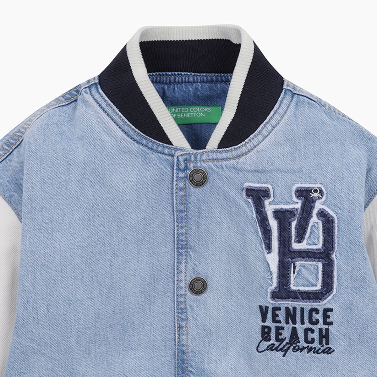 베네통키즈(BENETTONKIDS) 데님 매치 야구점퍼_2R76CN069BL