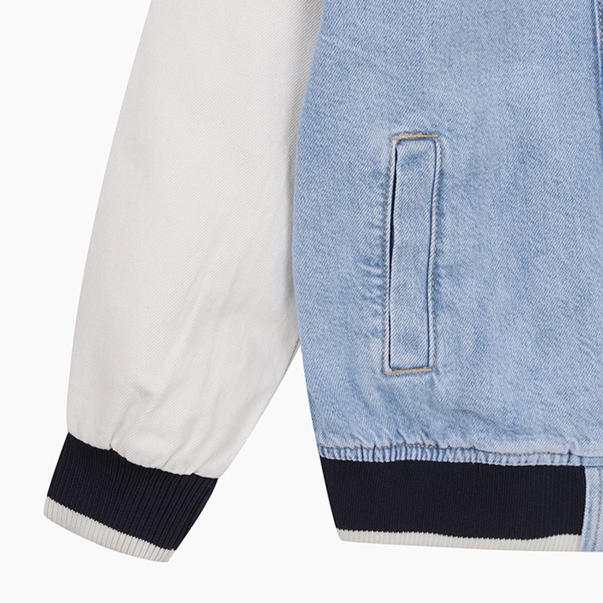 베네통키즈(BENETTONKIDS) 데님 매치 야구점퍼_2R76CN069BL