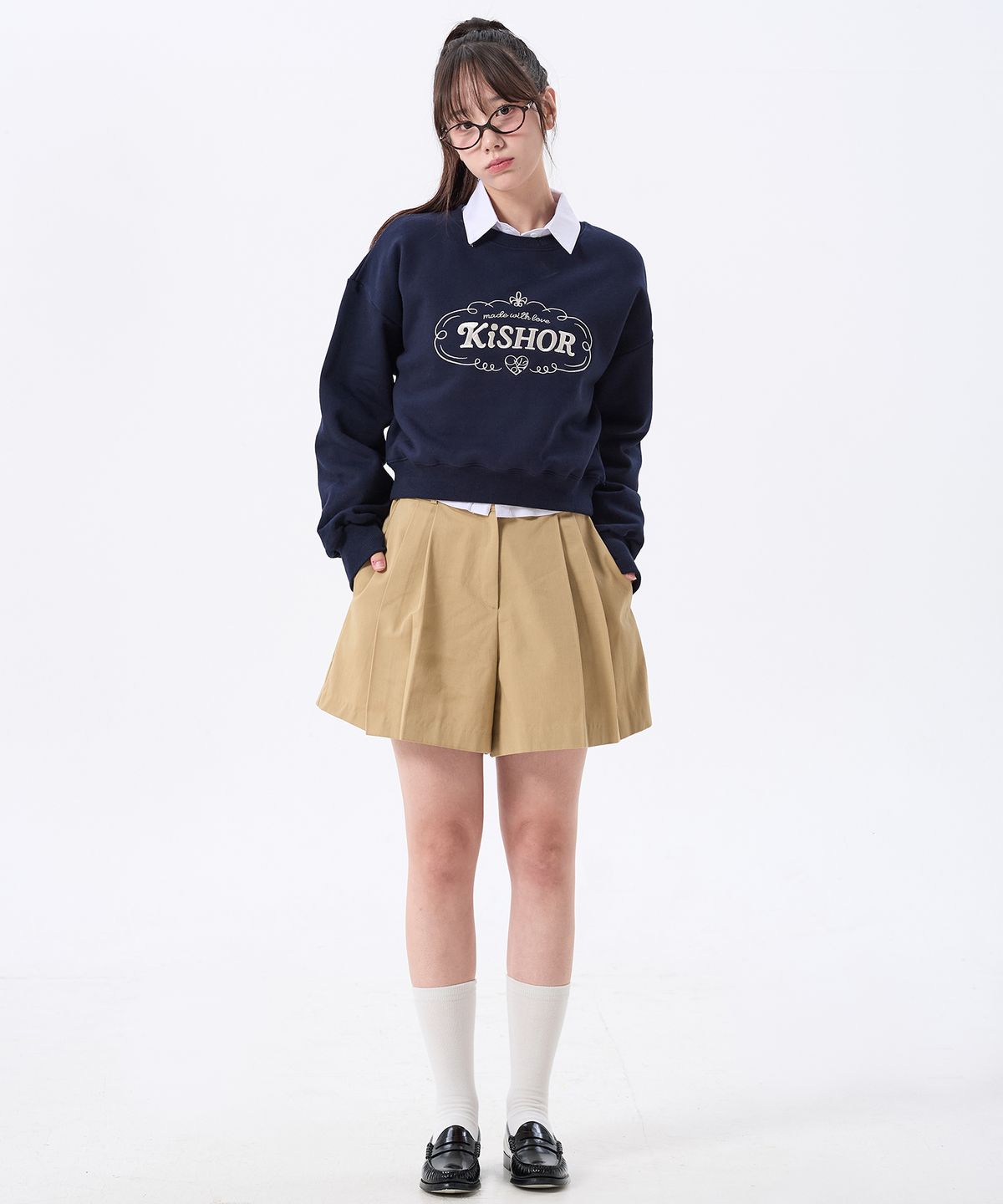 키쇼르(KISHOR) (기모) Classic Emblem Sweatshirt Navy