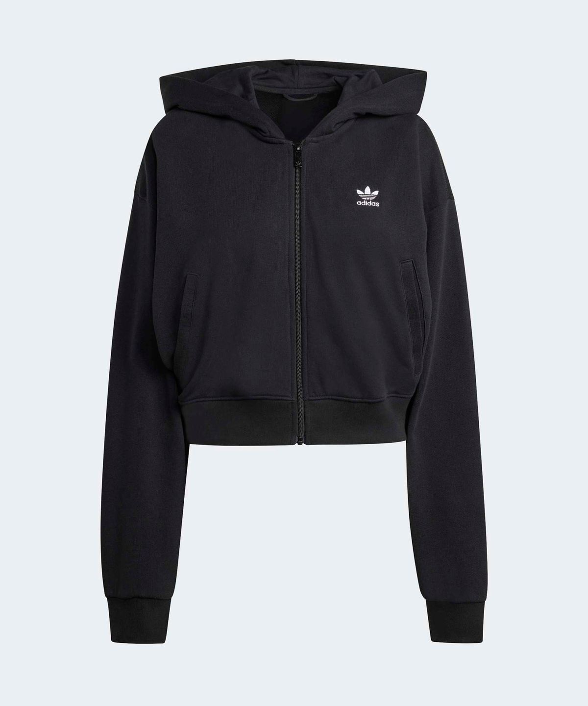아디다스(ADIDAS) 에센셜 프렌치 테리 크롭 지퍼 후디 - 블랙 / KE3215