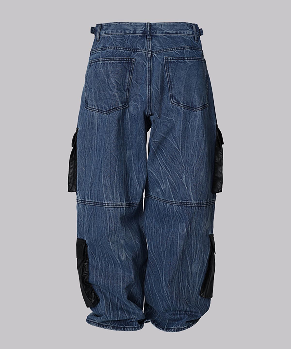 코너블레스(CORNERBLESS) FAKE LEATHER MIXED CARGO DENIM PANTS