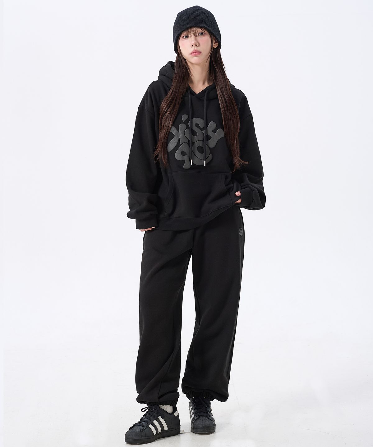 키쇼르(KISHOR) (기모) Puff Logo Hoodie Black