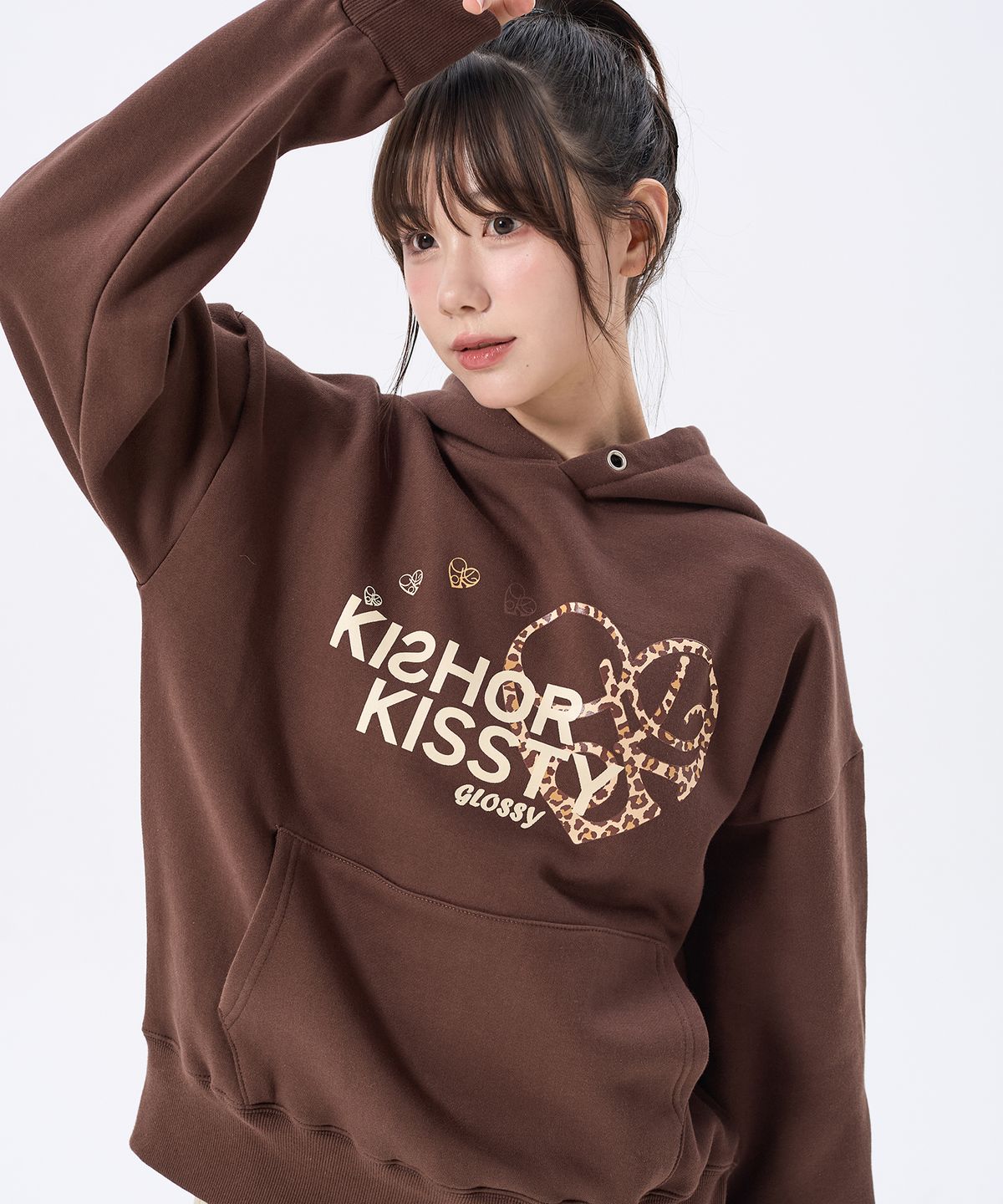 키쇼르(KISHOR) (기모) Kissty Leopard Hoodie Brown