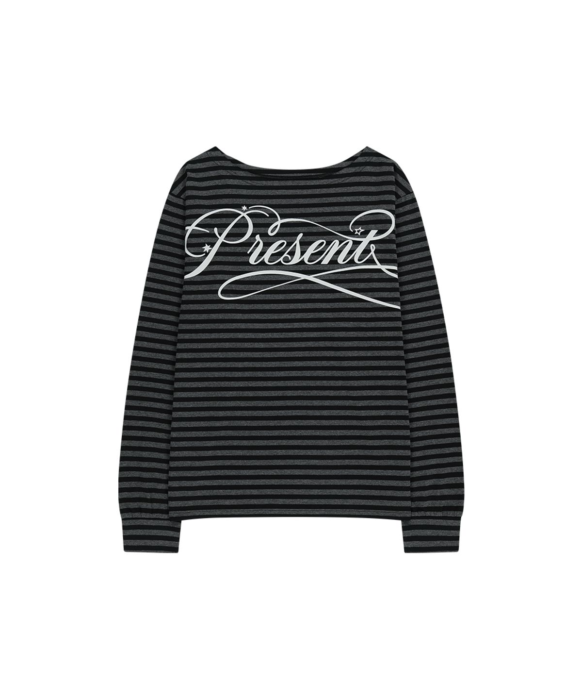 마하그리드(MAHAGRID) STRIPE PRESENT ONE SHOULDER LS TEE CHARCOAL(MG2FFFT578A)