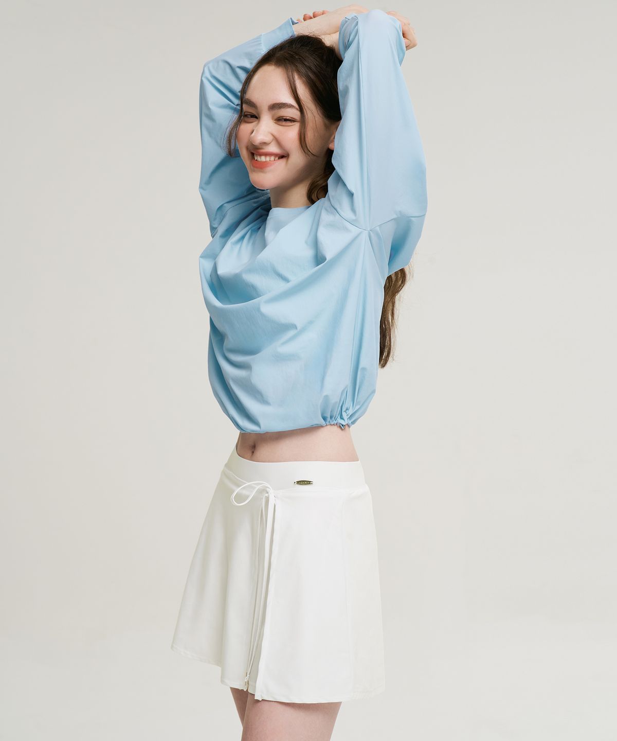 레이지비(LAZYBEE) [SET] 에어파스텔 스트링 여성 롱슬리브 래쉬가드 + 랩스커트 세트 (4컬러)