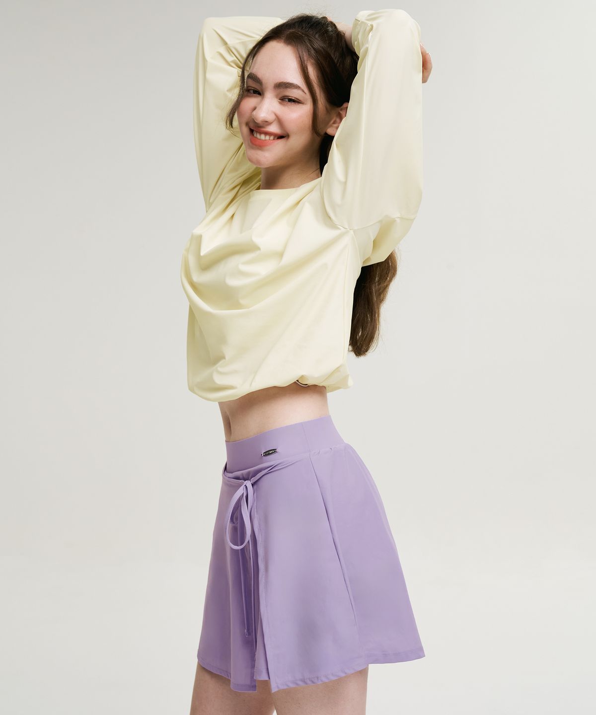 레이지비(LAZYBEE) [SET] 에어파스텔 스트링 여성 롱슬리브 래쉬가드 + 랩스커트 세트 (4컬러)