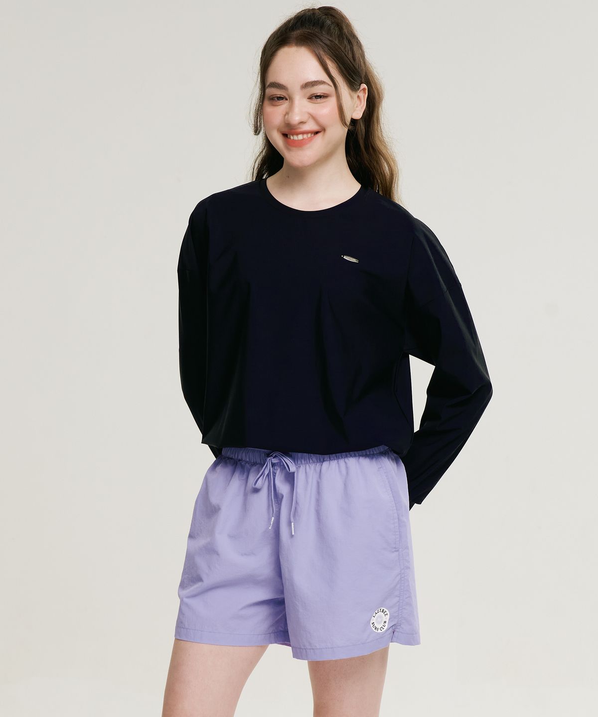 레이지비(LAZYBEE) [SET] 에어파스텔 스트링 여성 래쉬가드 + 컴포트 스윔 쇼츠 반바지 블랙