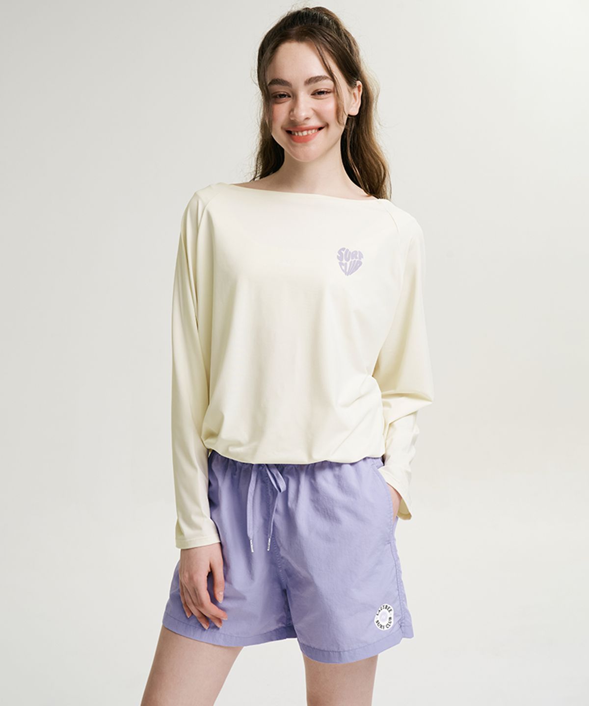 레이지비(LAZYBEE) [SET] 코튼캔디 스트링 여성 래쉬가드 + 컴포트 스윔 쇼츠 반바지 코코넛