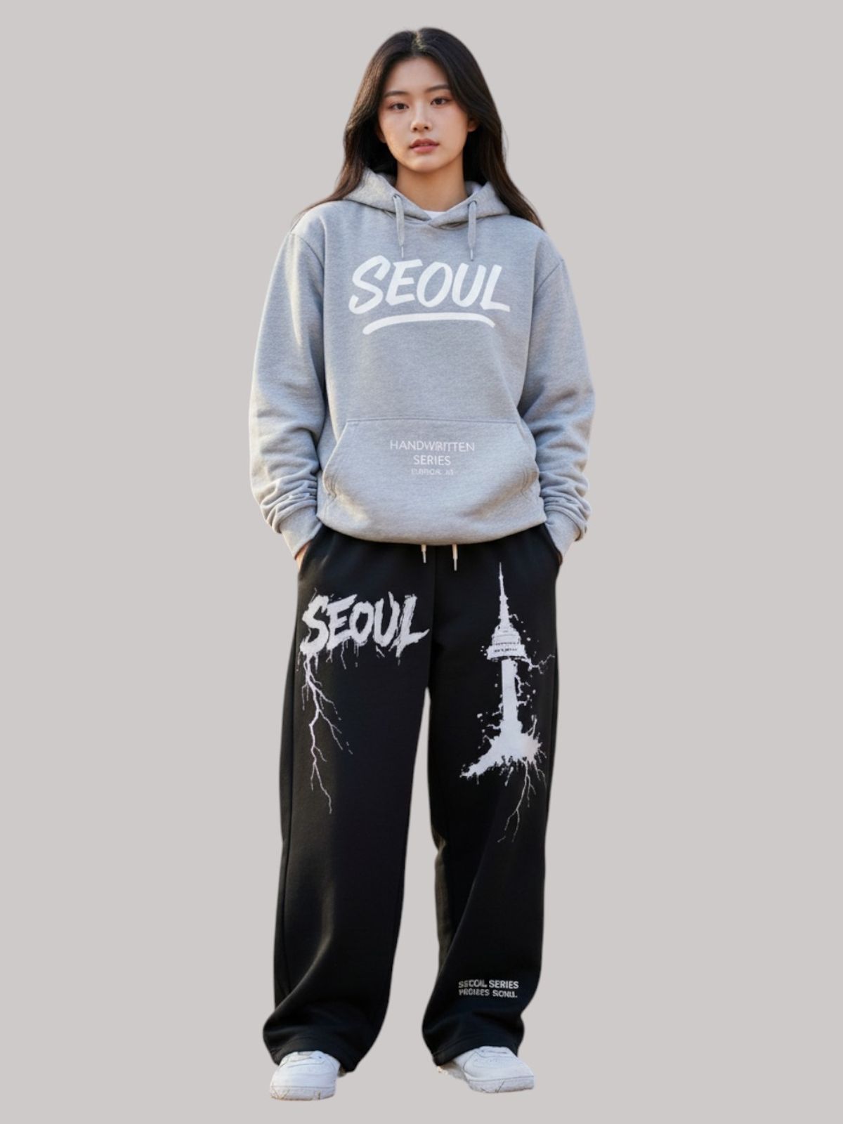 지블랙(ZBLACK) 글로벌 시티  오버핏 서울 후드 멜란지 그래이
