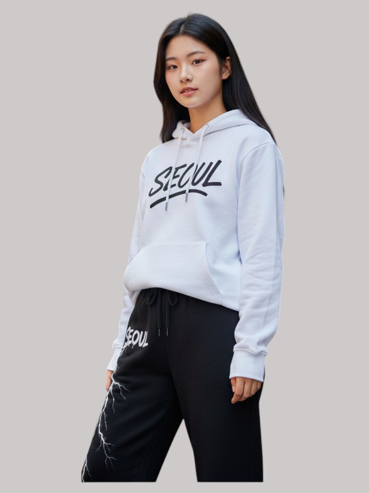 지블랙(ZBLACK) 글로벌 시티  오버핏  서울 후드 화이트
