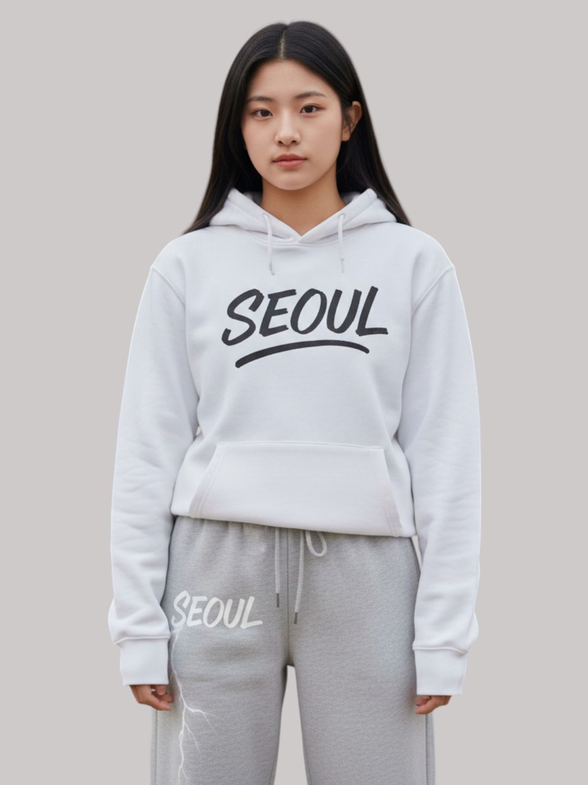 지블랙(ZBLACK) 글로벌 시티  오버핏  서울 후드 화이트