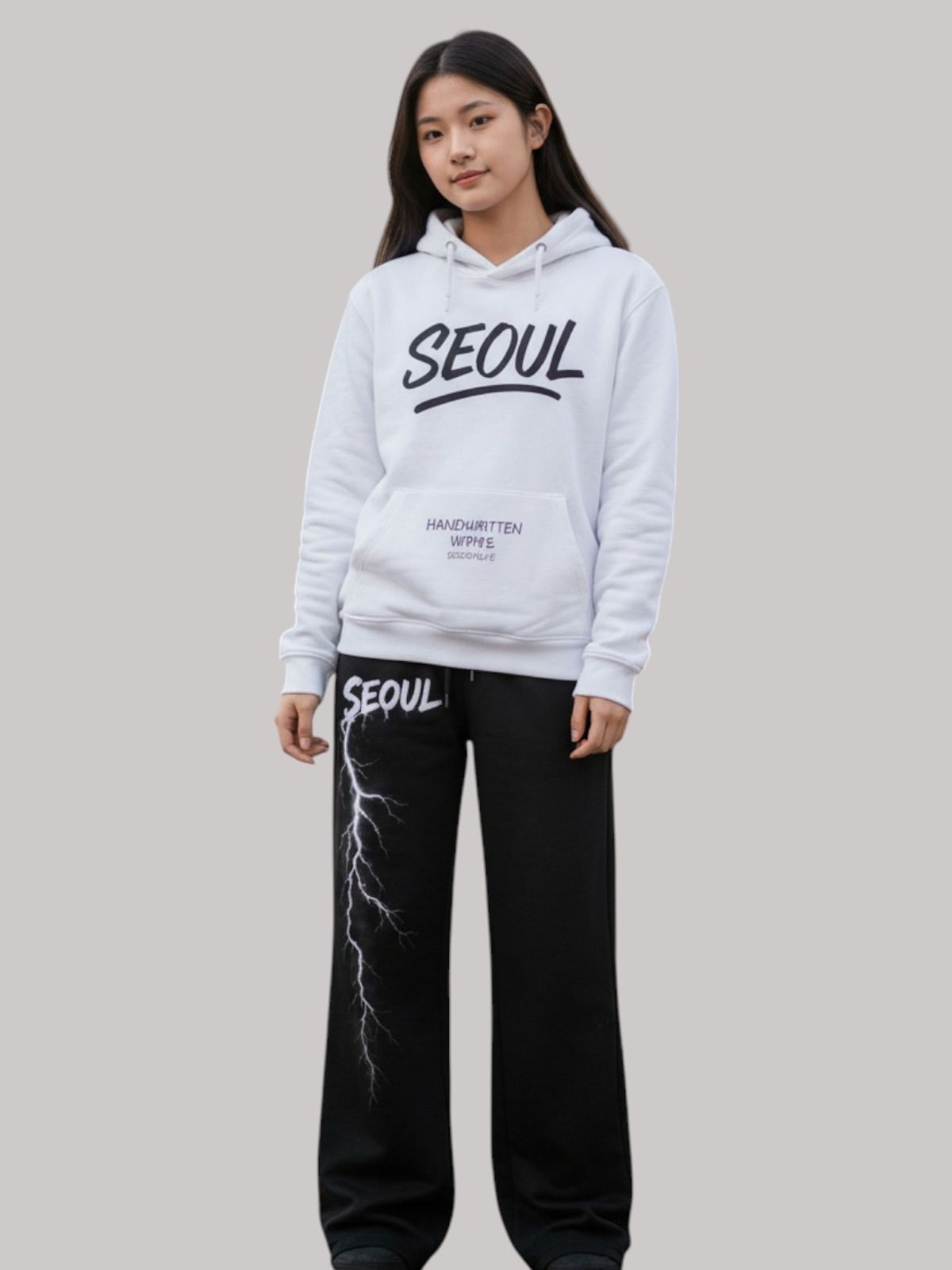 지블랙(ZBLACK) 글로벌 시티  오버핏  서울 후드 화이트