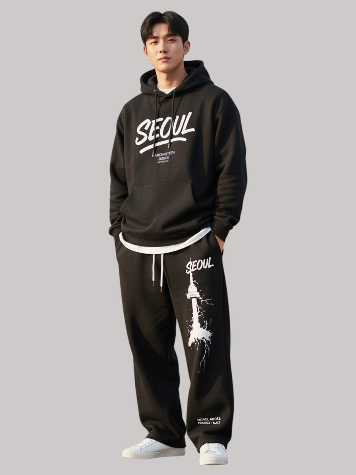 지블랙(ZBLACK) 글로벌 시티  오버핏  서울 후드 블랙