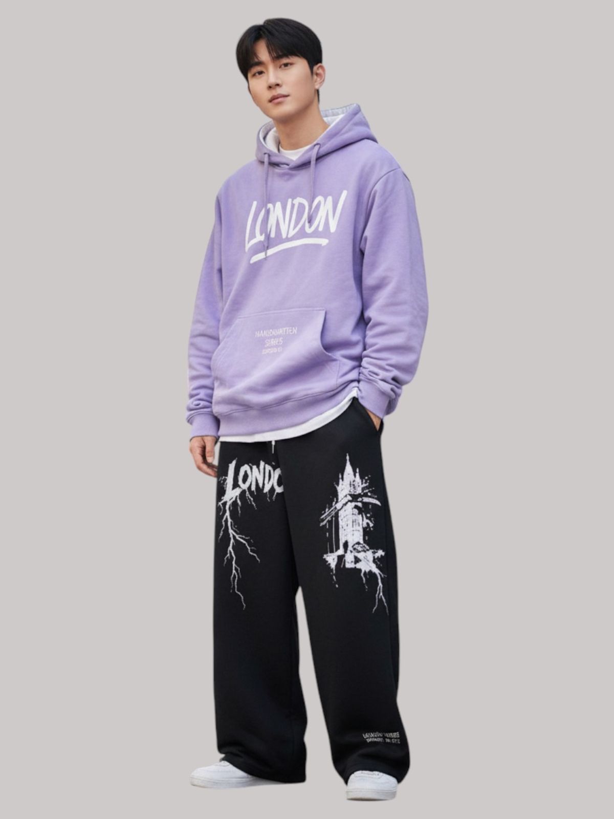 지블랙(ZBLACK) 글로벌 시티  오버핏 후드 런던 퍼플