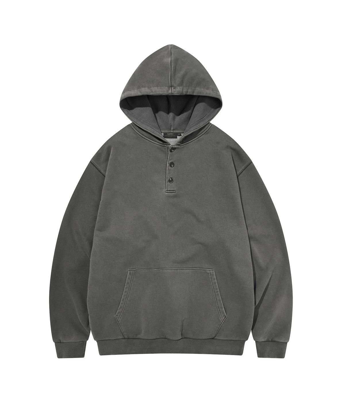 카네이테이(KANEITEI) PIGMENT WASHED HENLEY NECK HOODIE (CHARCOAL)