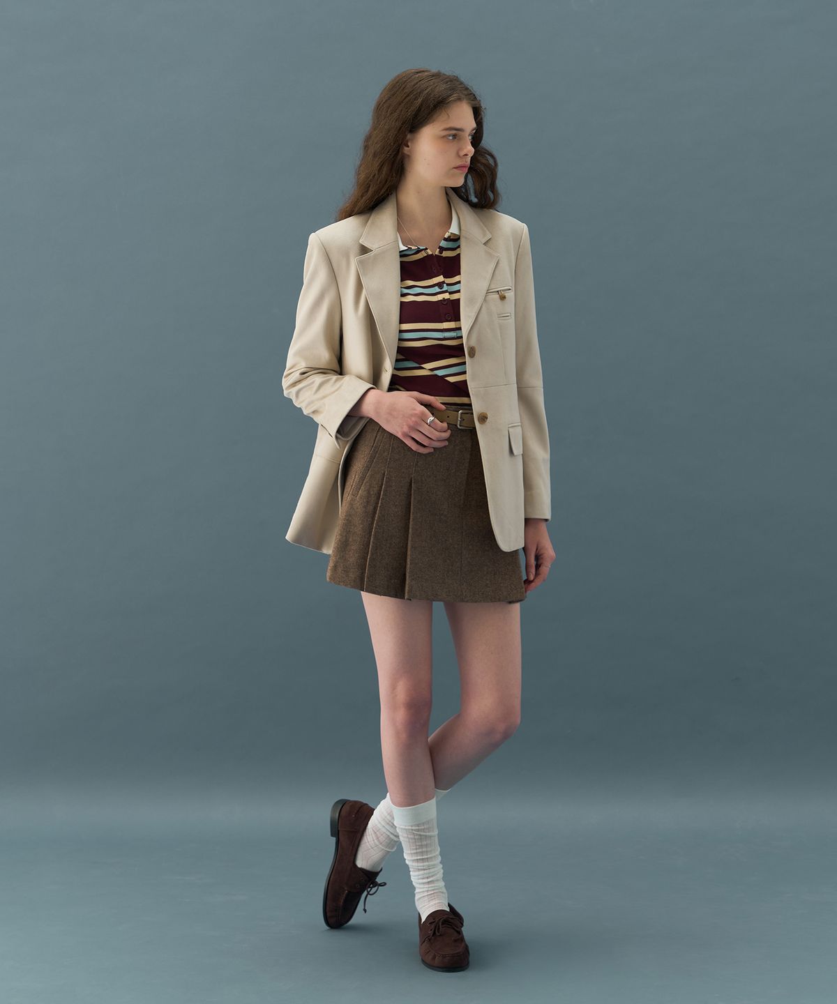 드로우핏 우먼(DRAWFIT WOMEN) 더블 웰트 스웨이드 싱글 블레이저 [BEIGE]