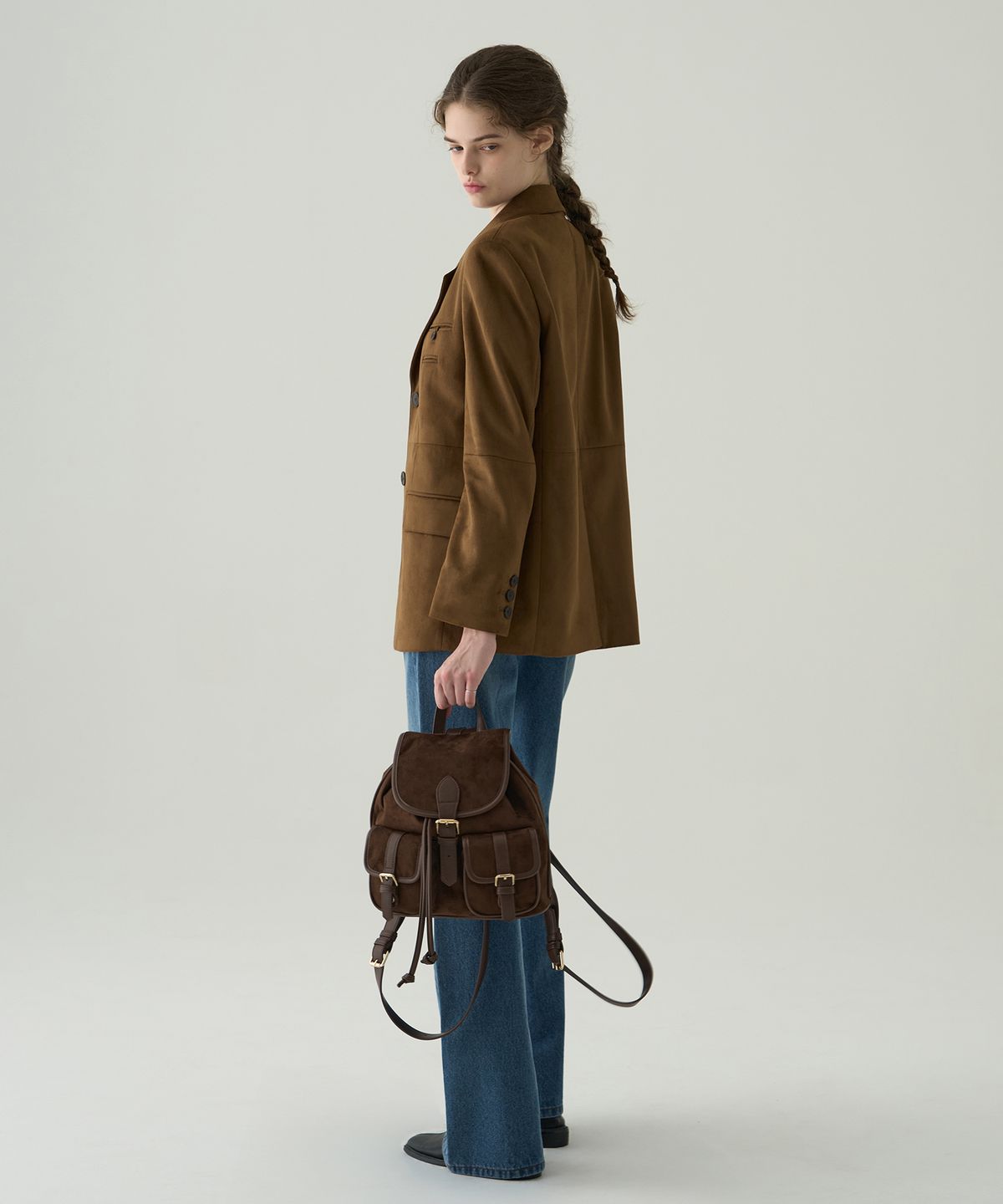 드로우핏 우먼(DRAWFIT WOMEN) 더블 웰트 스웨이드 싱글 블레이저 [BEIGE]