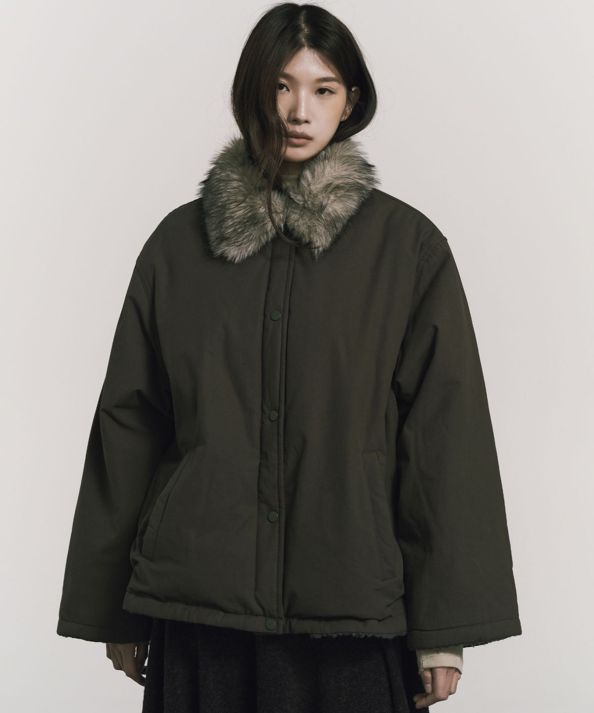 닉앤니콜(NICK&NICOLE) FUR HOOD SHORT JUMPER_KHAKI