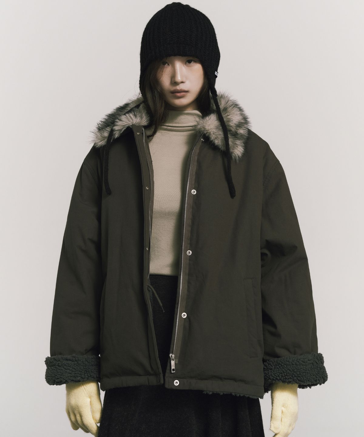 닉앤니콜(NICK&NICOLE) FUR HOOD SHORT JUMPER_KHAKI