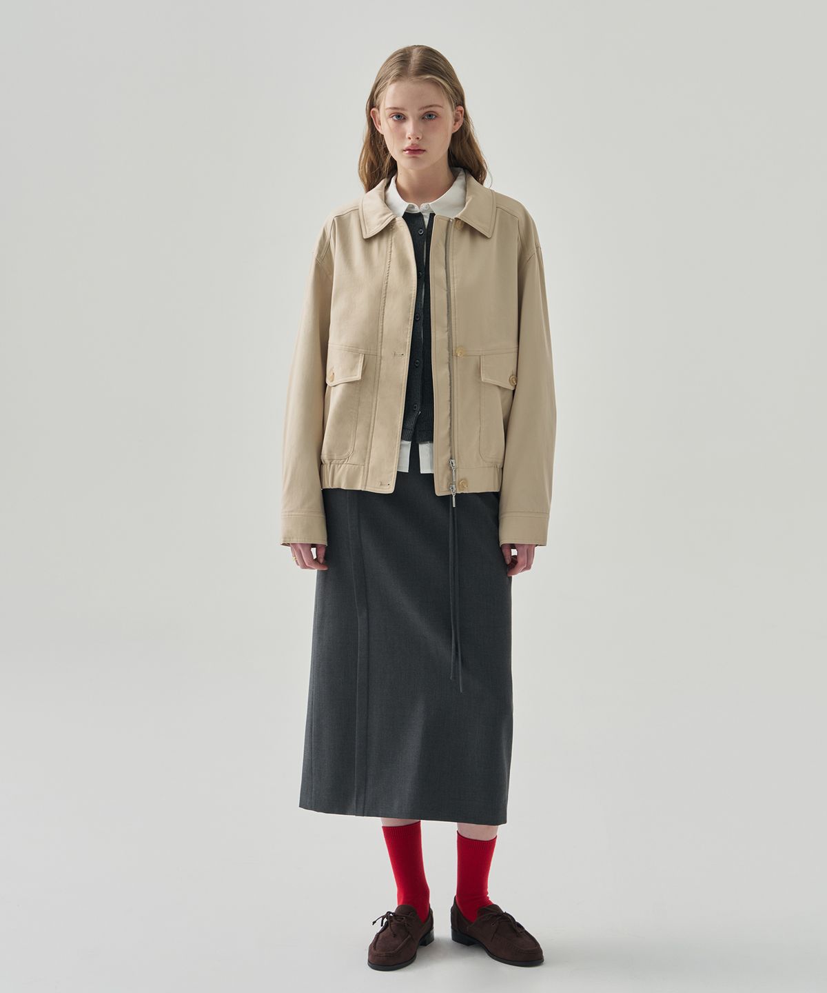 드로우핏 우먼(DRAWFIT WOMEN) 모브 벌룬 실루엣 블루종 [BEIGE]
