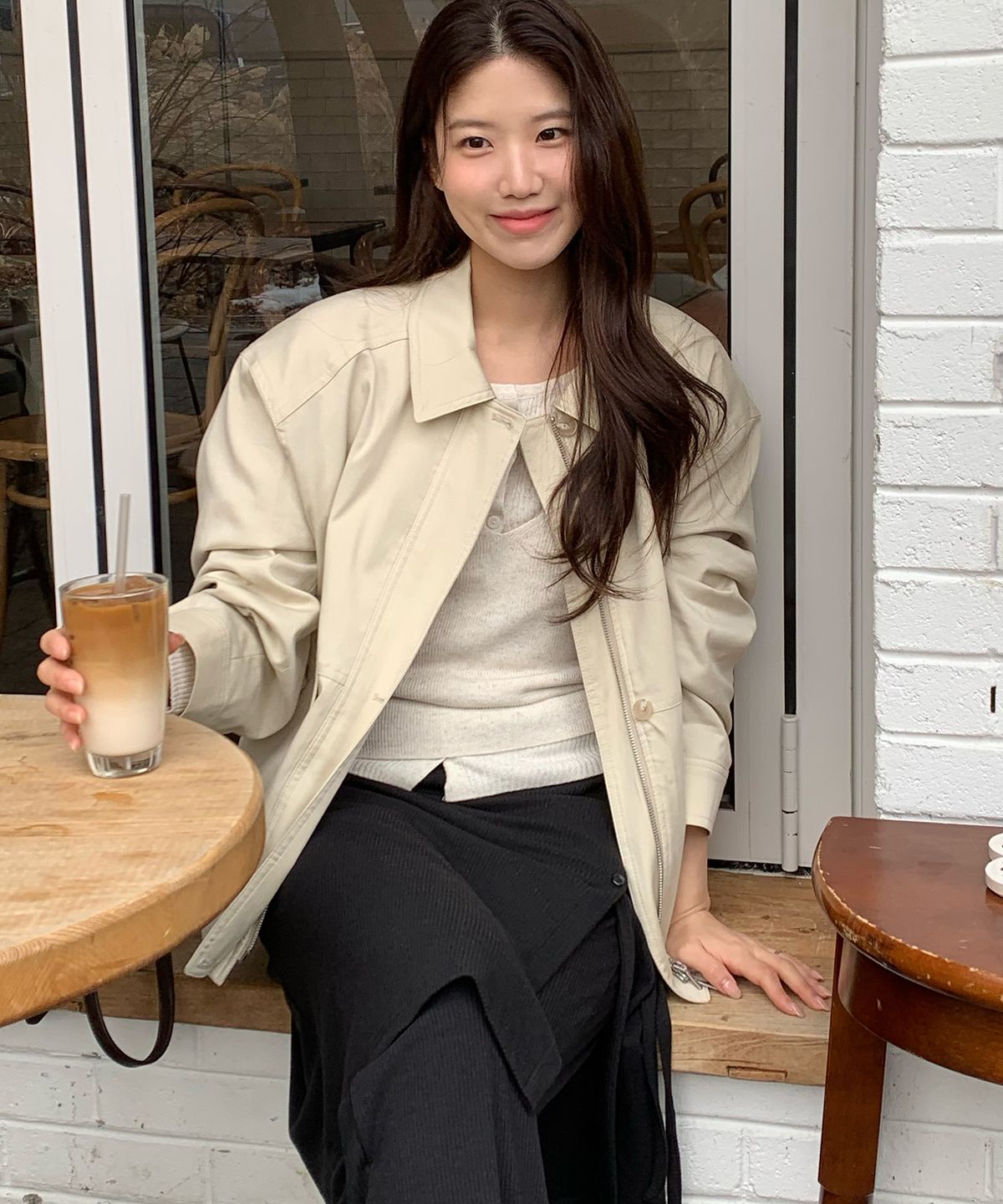 드로우핏 우먼(DRAWFIT WOMEN) 모브 벌룬 실루엣 블루종 [BEIGE]
