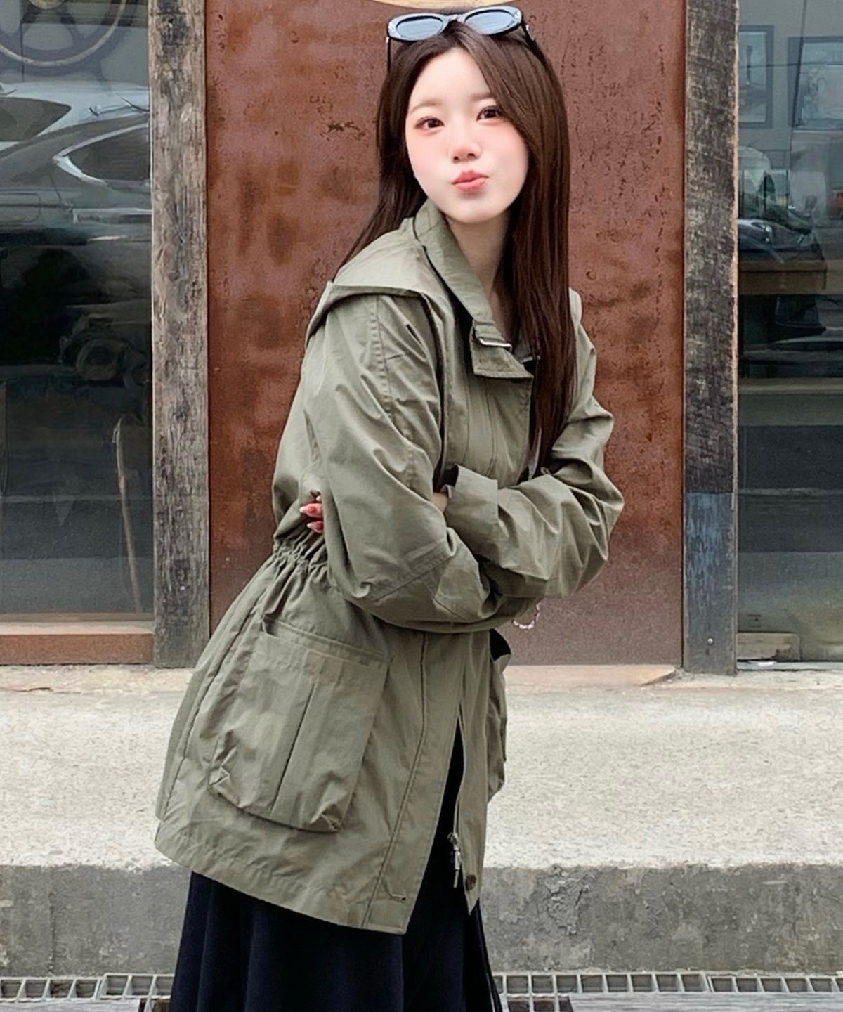 드로우핏 우먼(DRAWFIT WOMEN) 쿠쉬 포켓 집업 하프 점퍼 [KHAKI]