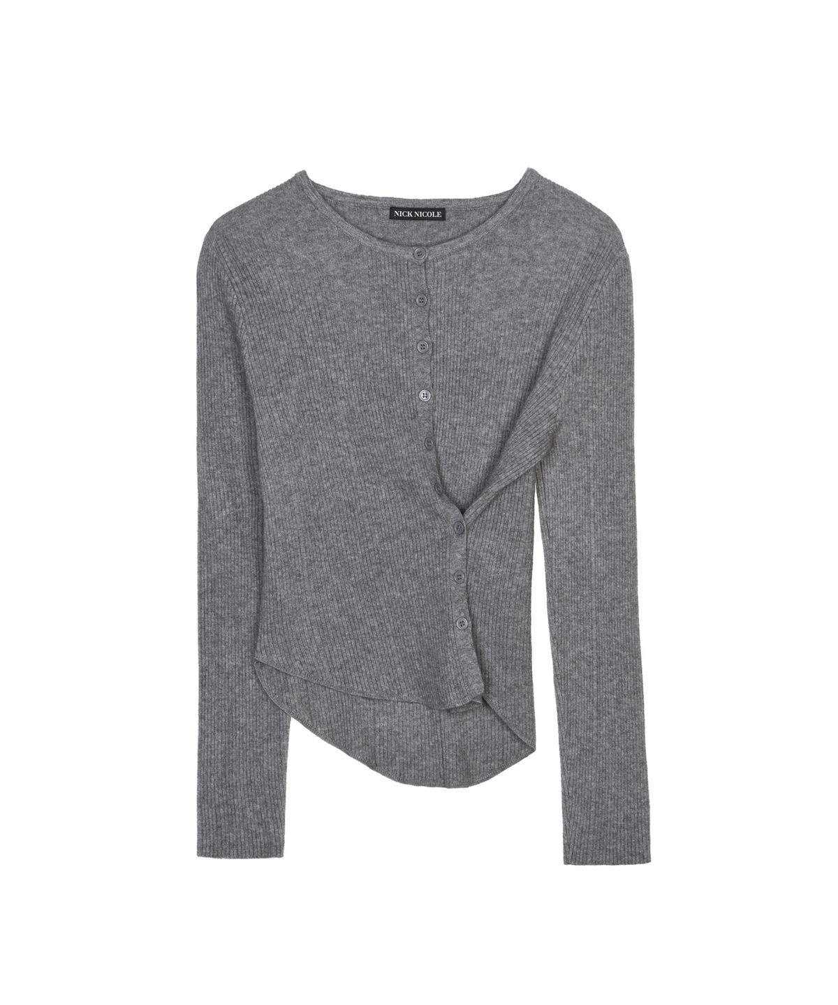 닉앤니콜(NICK&NICOLE) TWIST BUTTON RIB CARDIGAN_GRAY