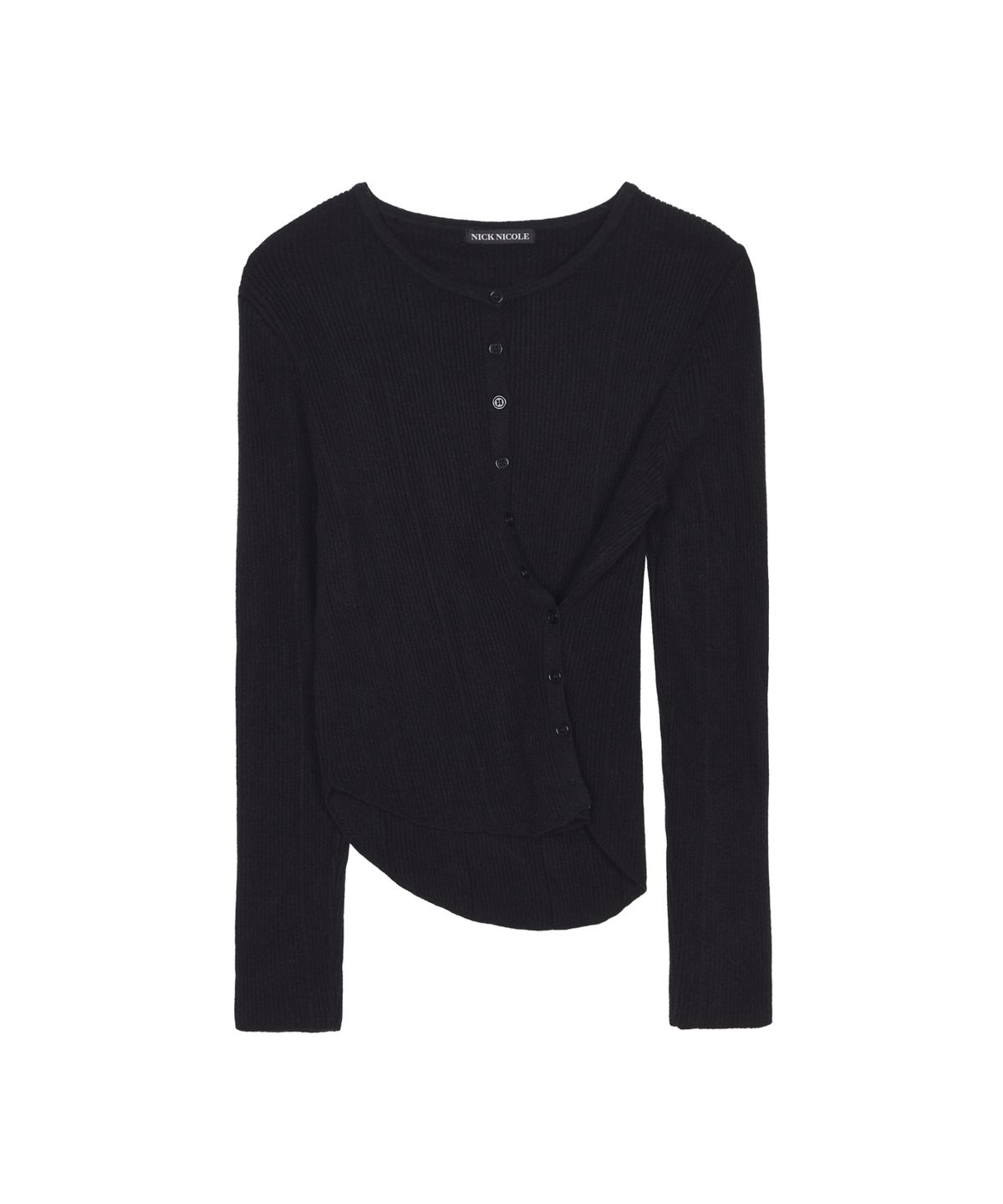 닉앤니콜(NICK&NICOLE) TWIST BUTTON RIB CARDIGAN_BLACK