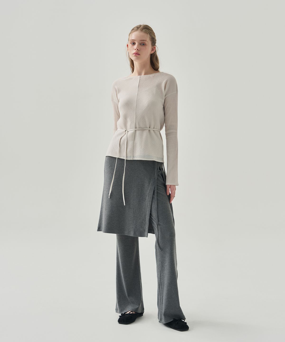 드로우핏 우먼(DRAWFIT WOMEN) 버튼 레이어드 스커트 팬츠 [BLACK]