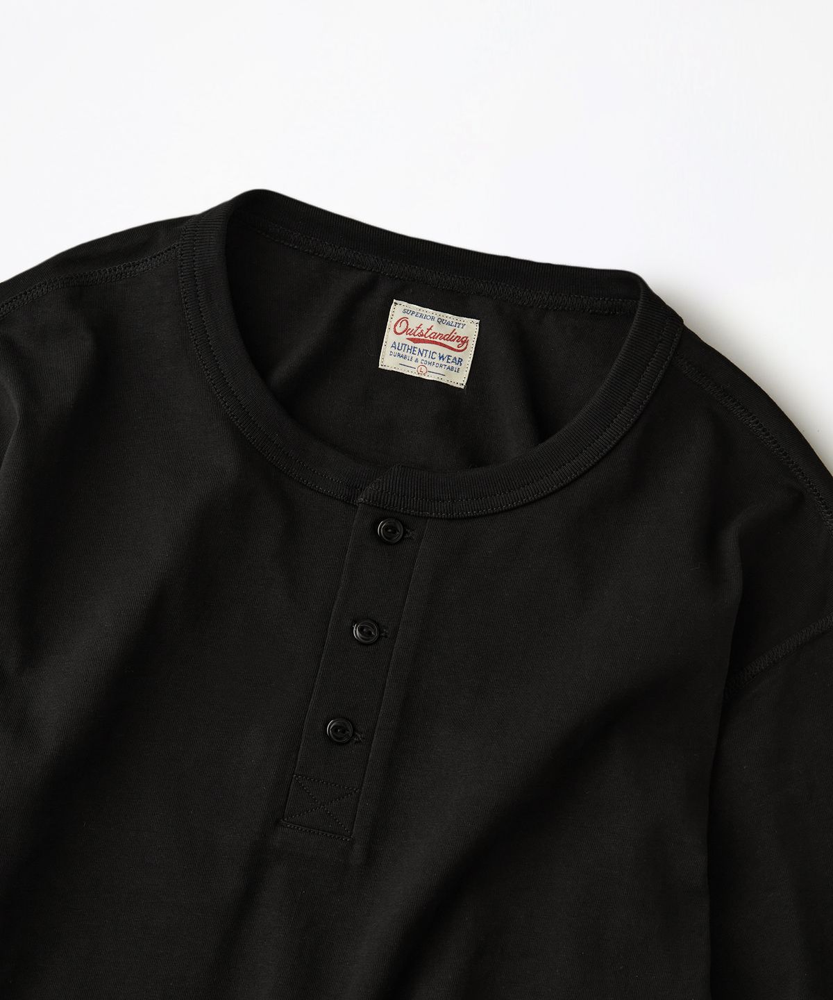 아웃스탠딩(OUTSTANDING) VINTAGE HENLEY NECK LONG SLEEVE TEE_BLACK