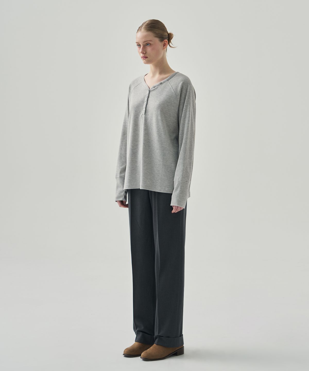 드로우핏 우먼(DRAWFIT WOMEN) 울 코튼 턴업 원턱 슬랙스 [BLACK]